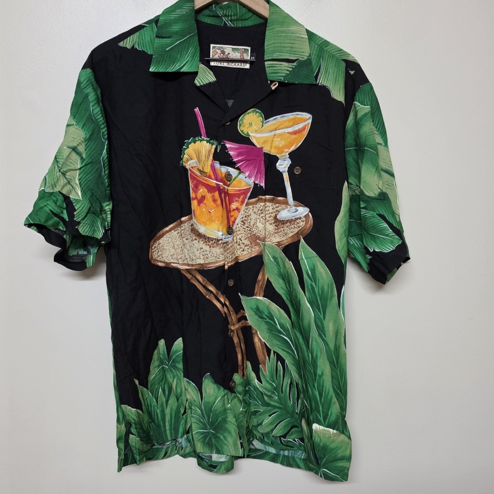 Vintage Tori Richard Hawaiian Shirt Mens S Viscose USA Martini Alcohol Island